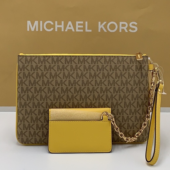 Michael Kors Jet Set LG 2 in 1 card case wristlet Wallet DAFFODIL SIGNATURE - Picture 5 of 16